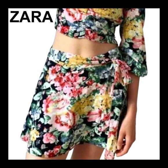 NWT ZARA Floral faux wrap Dora mini skirt - Picture 1 of 13